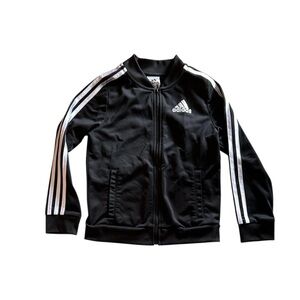 Boys Adidas Black Zip-Up Jacket with White Logo size 7/8